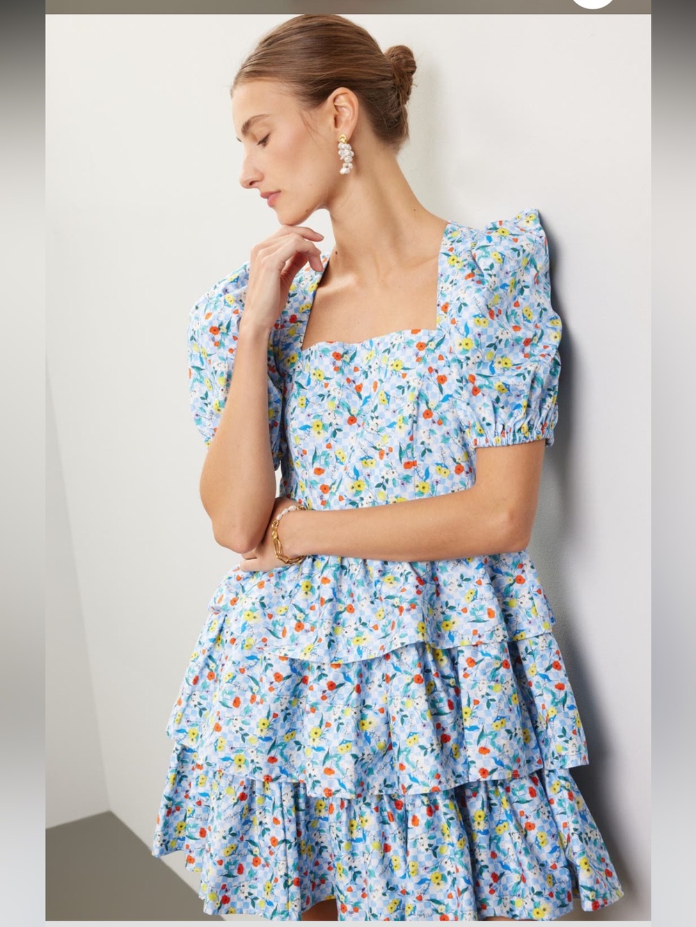 HUNTER BELL Floral Porter Tiered Mini Dress Sz 8 / Medium